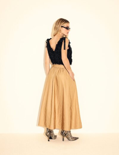 Alternative view of Saia Midi Evasê Classic Camelo