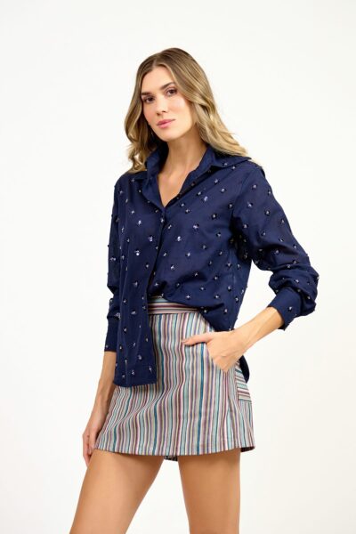 Camisa Classic Flores Azul Marinho