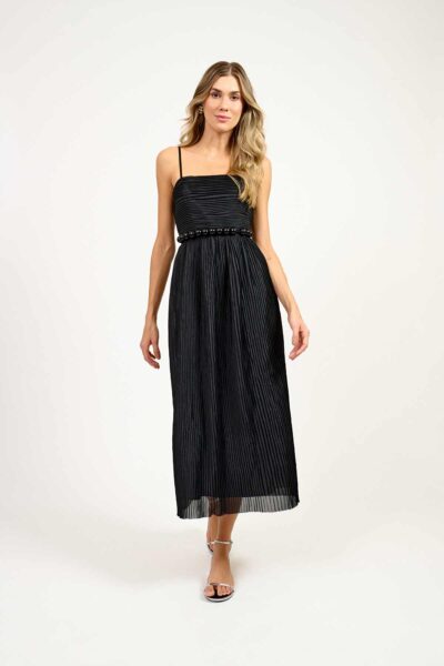 Vestido Midi Plissado Madeleine Preto