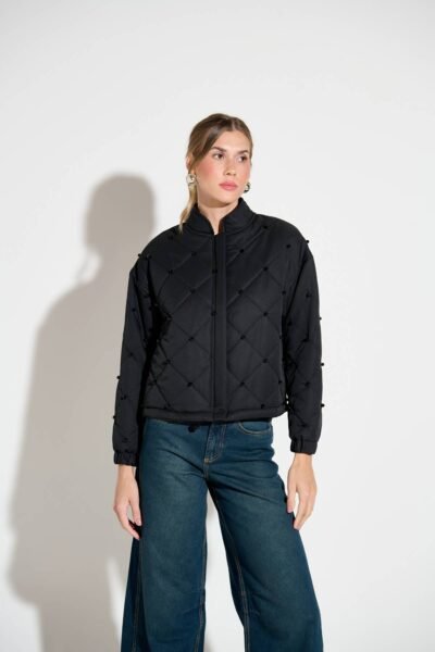 Jaqueta Bomber Matelassê Cristais Preta