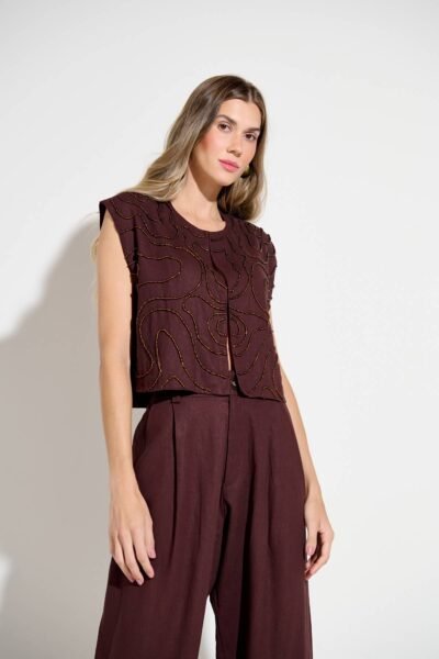 Colete Lumi Linho Bordado Marrom