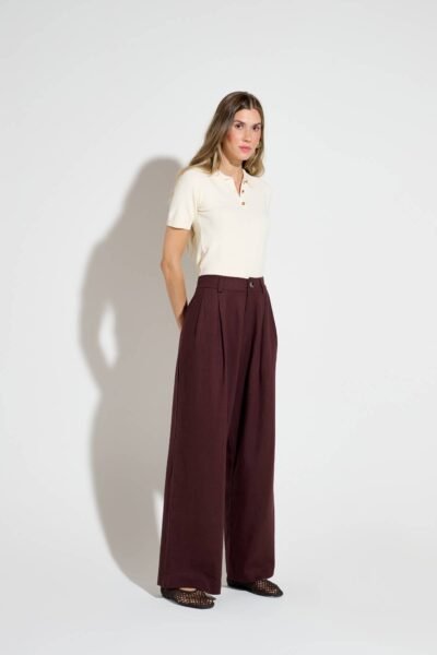 Calça Pantalona Luz Linho Marrom