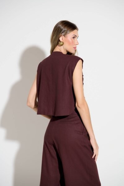 Alternative view of Colete Lumi Linho Bordado Marrom