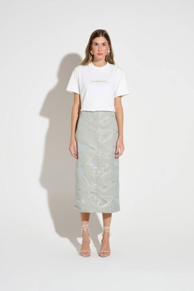 Saia Midi Jacquard Folhas