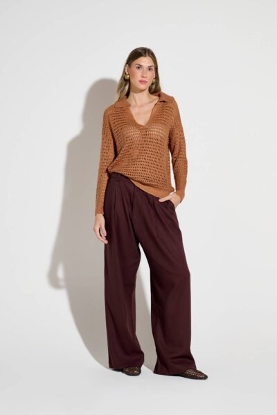 Blusa Tricot Manga Longa Caramelo