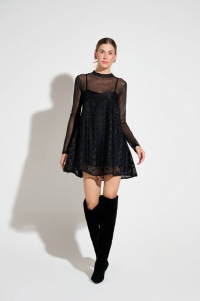 Alternative view of Vestido Curto Renda Lumiere Preto