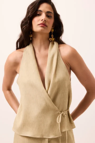 Regata transpassada Linen Ostra Areia