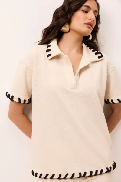 Blusa Polo Tricot Areia