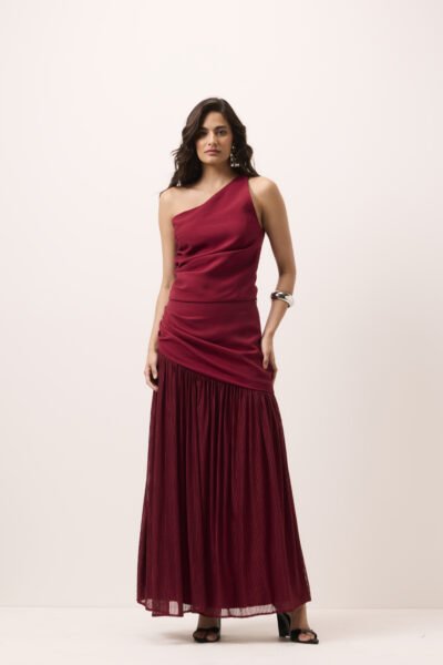 Saia Longa Assimétrica Alfaiataria Vinho