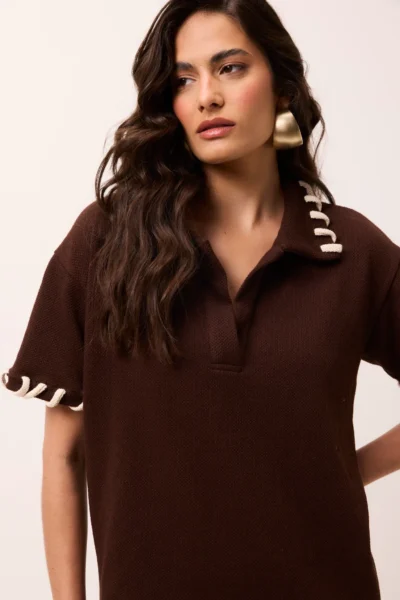 Blusa Polo Tricot Marrom