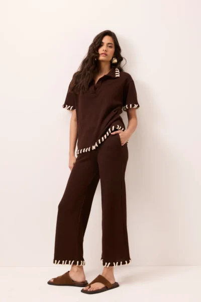 Calça Pantacourt Tricot Marrom