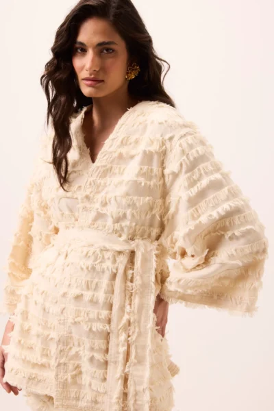 Casaco Kimono Franjas Algodão