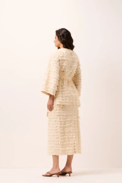 Alternative view of Saia Lápis Midi Franjas Algodão