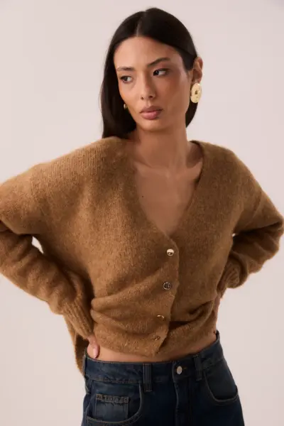 Cardigan Over Lã Caramelo