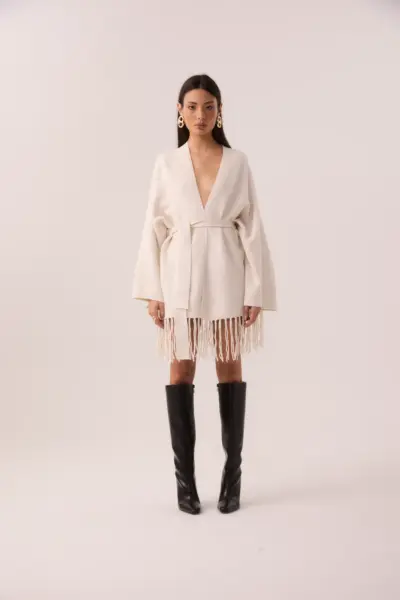Capa com franja Tricot Off White