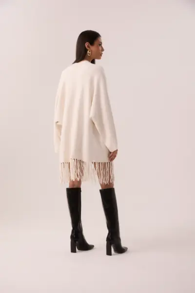 Alternative view of Capa com franja Tricot Off White