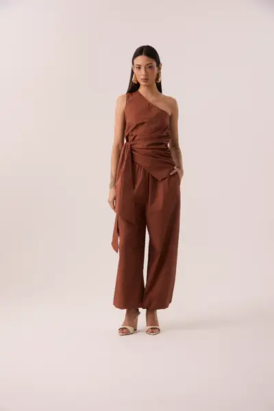 Calça Balloon Tricoline Caramelo