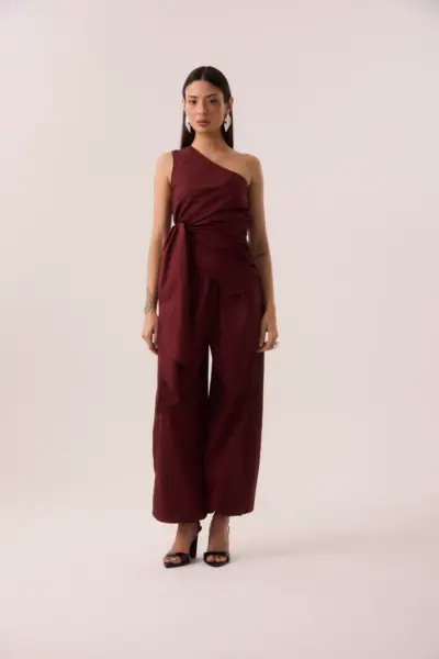 Calça Balloon Tricoline Vinho