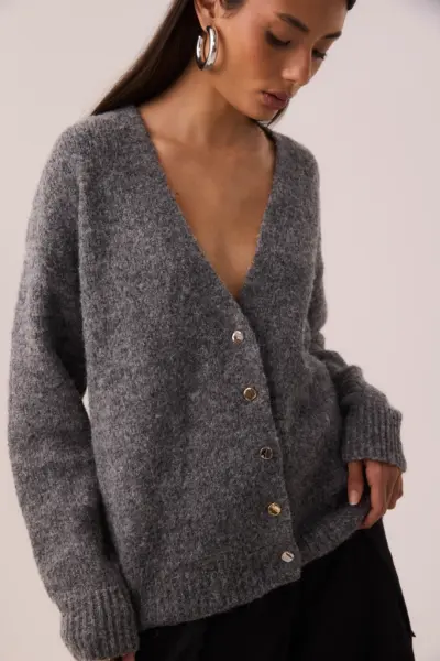 Cardigan Over Lã Cinza
