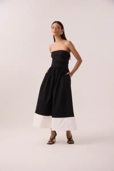 Saia Midi Classic Bicolor Preto e Branco